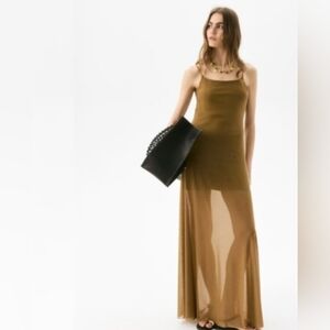 H&M Khaki Green Sheer Maxi Dress
